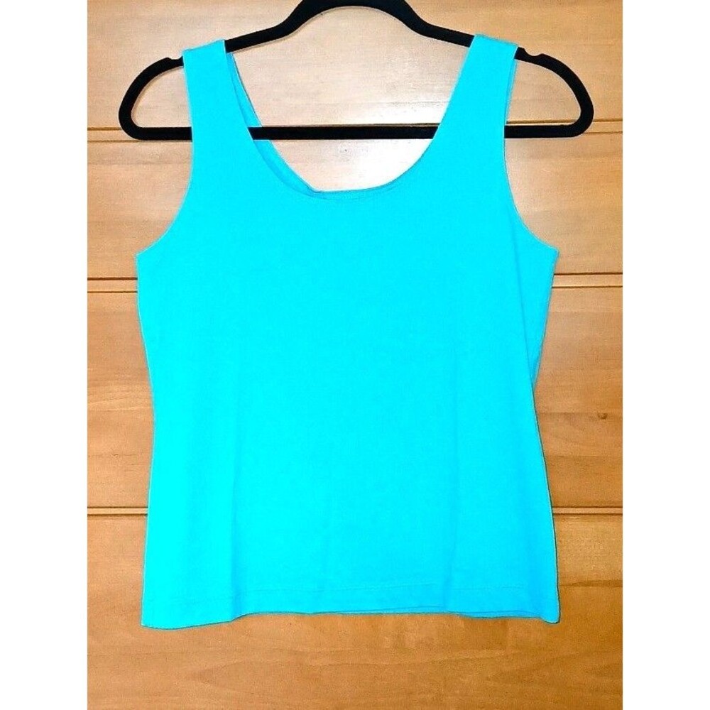 Chico's Womens 1/M Solid Blue Scoop Neck Wide Strap Stretch Knit Tank Top